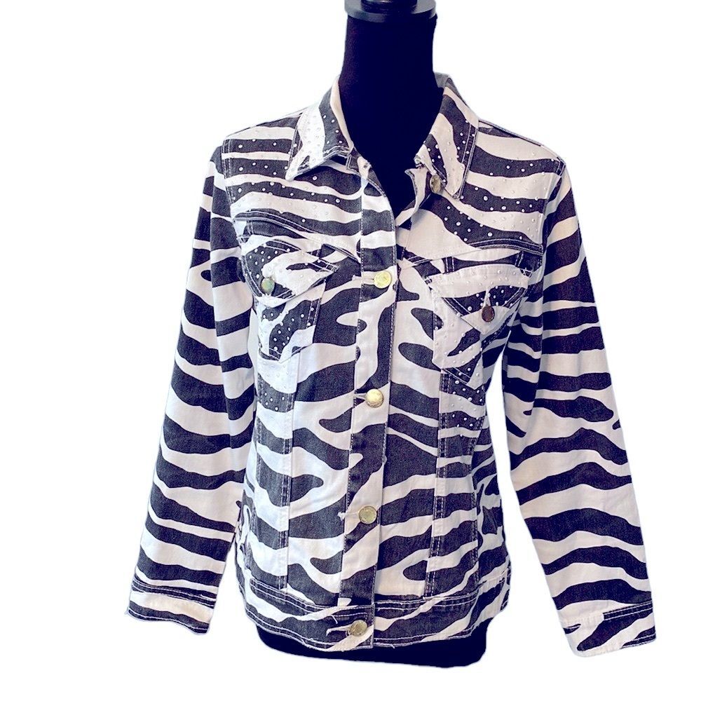 DG2 Diane Gilman Zebra Print Denim Jacket XS